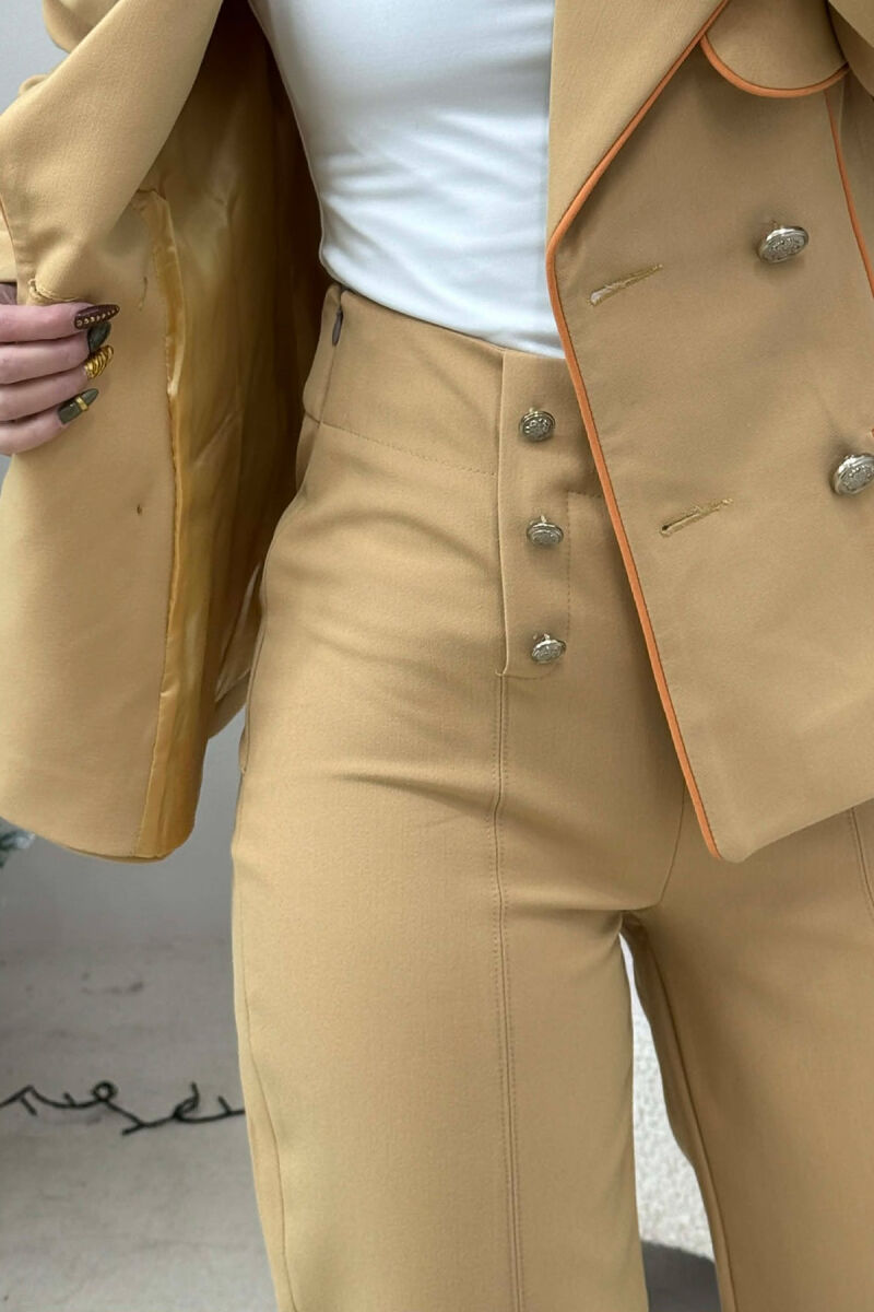 ONE COLOR BUTTONS DETAILS JACKET+TROUSERS WOMEN SET DARK BEIGE/BEZHE ERRET - 4