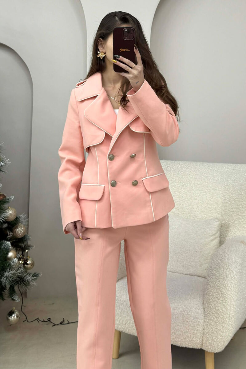 ONE COLOR BUTTONS DETAILS JACKET+TROUSERS WOMEN SET POWDER/PUDER - 2