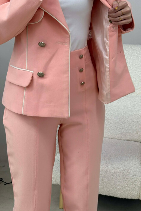 ONE COLOR BUTTONS DETAILS JACKET+TROUSERS WOMEN SET POWDER/PUDER - 4