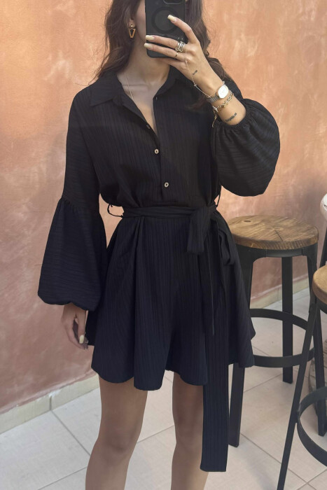 ONE COLOR BUTTONS LACING WOMEN JUMPSUIT BLACK/ E ZEZE - 5