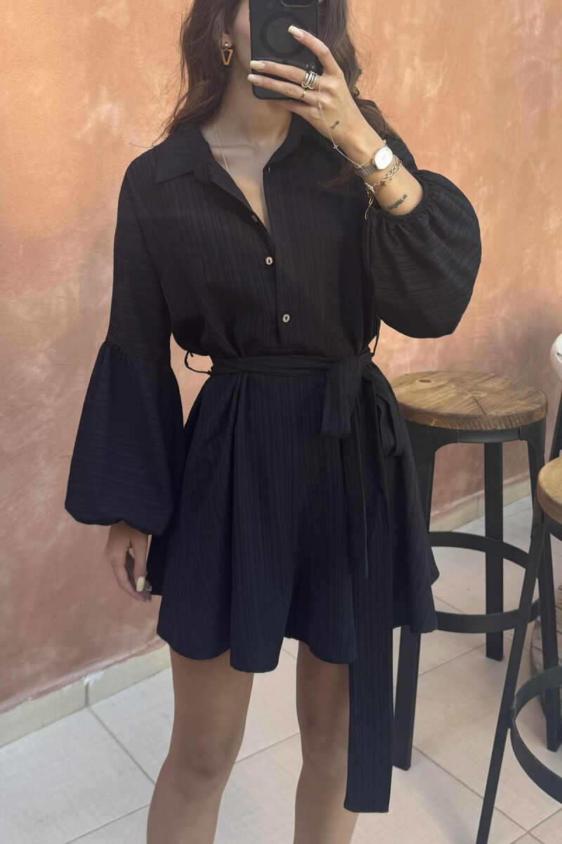 ONE COLOR BUTTONS LACING WOMEN JUMPSUIT BLACK/ E ZEZE - 5