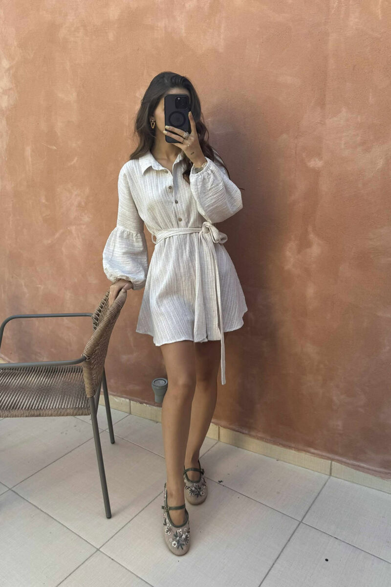 ONE COLOR BUTTONS LACING WOMEN JUMPSUIT CREAM/KREM - 1