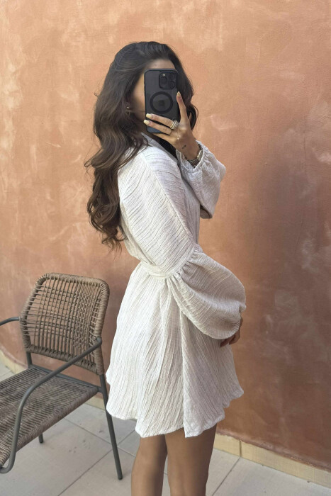 ONE COLOR BUTTONS LACING WOMEN JUMPSUIT CREAM/KREM - 5