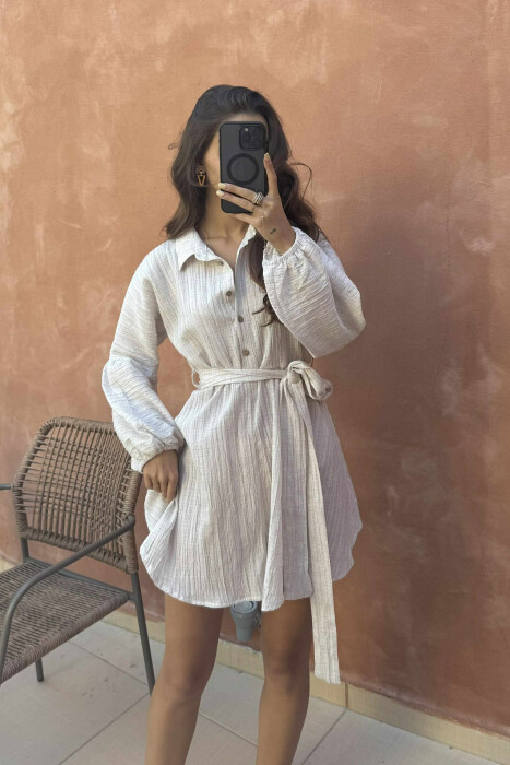 ONE COLOR BUTTONS LACING WOMEN JUMPSUIT CREAM/KREM - 4