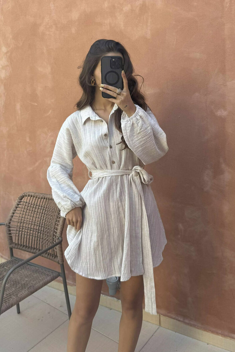 ONE COLOR BUTTONS LACING WOMEN JUMPSUIT CREAM/KREM - 4