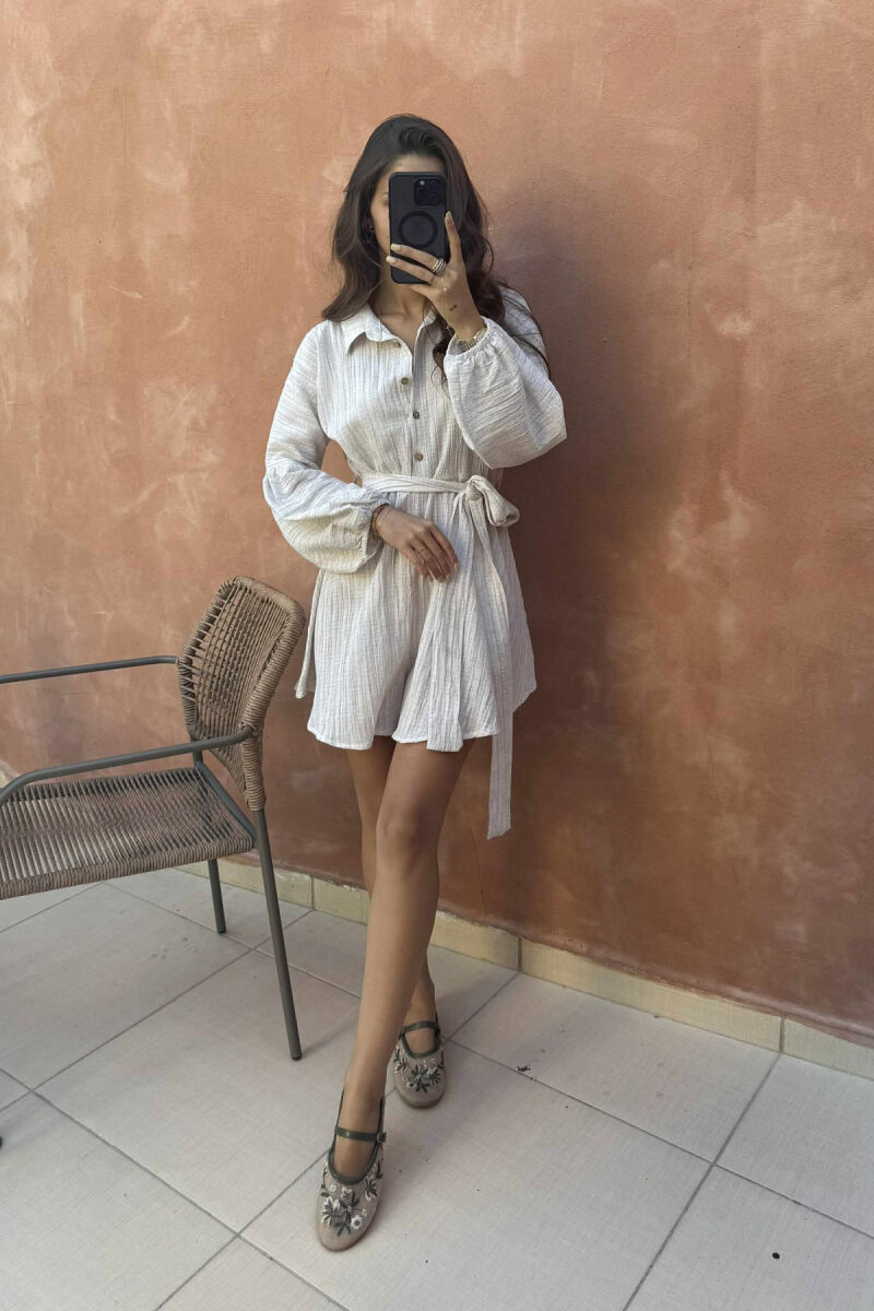 ONE COLOR BUTTONS LACING WOMEN JUMPSUIT CREAM/KREM - 2