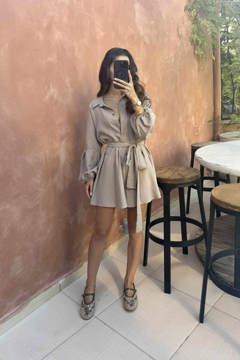 ONE COLOR BUTTONS LACING WOMEN JUMPSUIT LIGHT BROWN/KAZB - 1