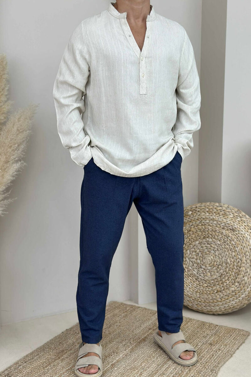 ONE COLOR BUTTONS MEN SHIRT CREAM/KREM - 1