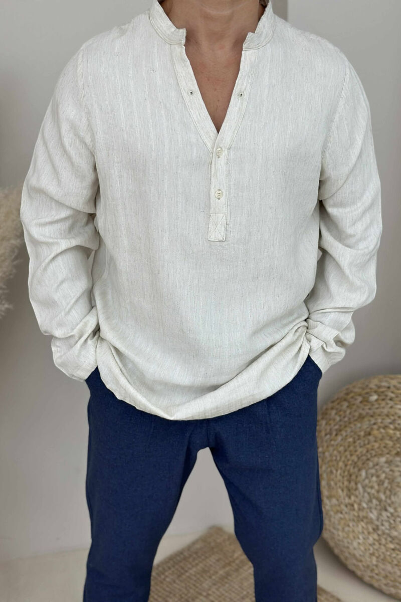 ONE COLOR BUTTONS MEN SHIRT CREAM/KREM - 2