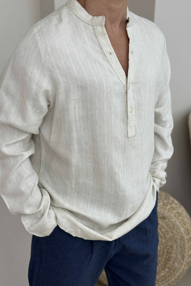 ONE COLOR BUTTONS MEN SHIRT CREAM/KREM - 3