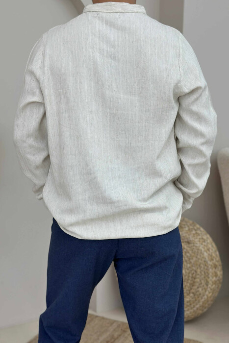 ONE COLOR BUTTONS MEN SHIRT CREAM/KREM - 4
