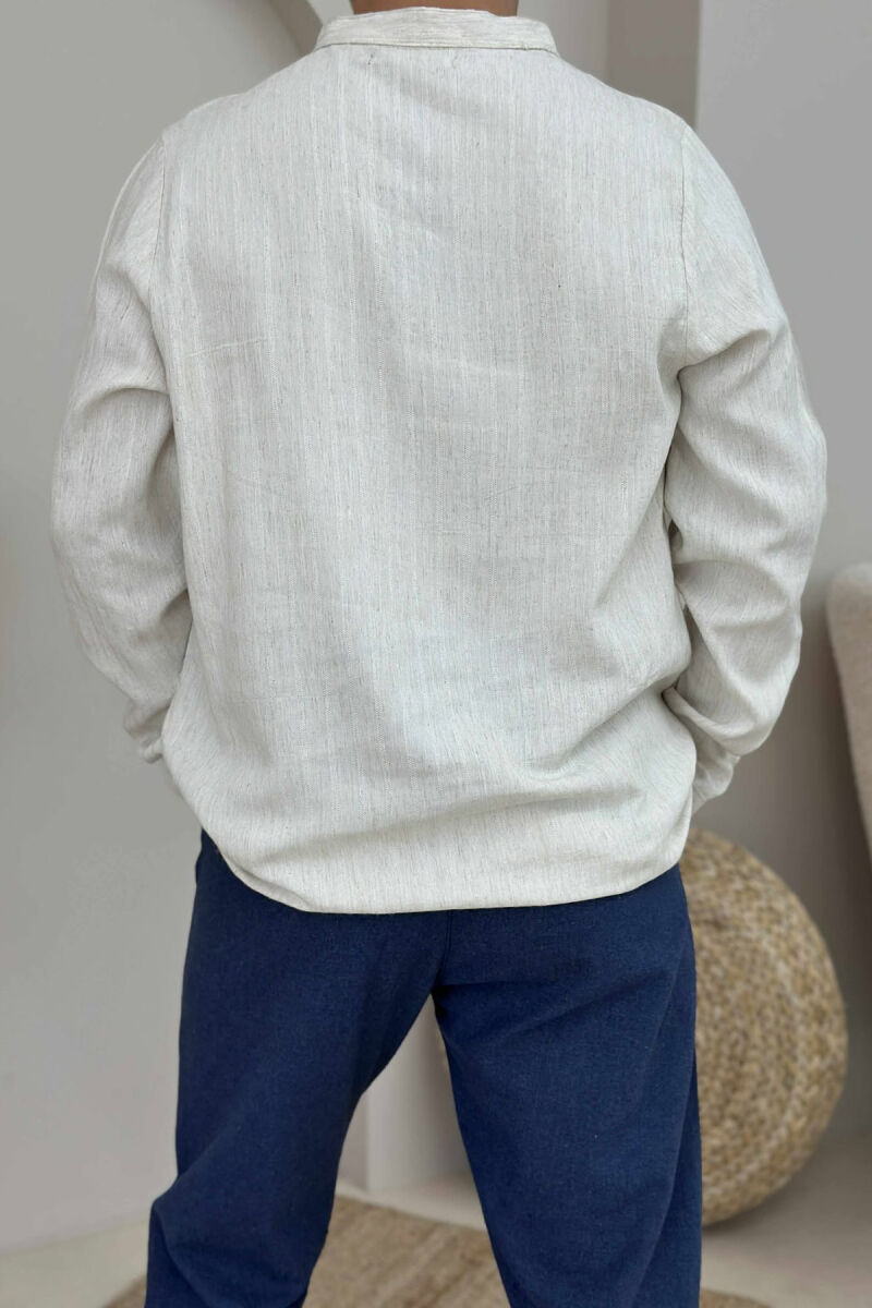 ONE COLOR BUTTONS MEN SHIRT CREAM/KREM - 4
