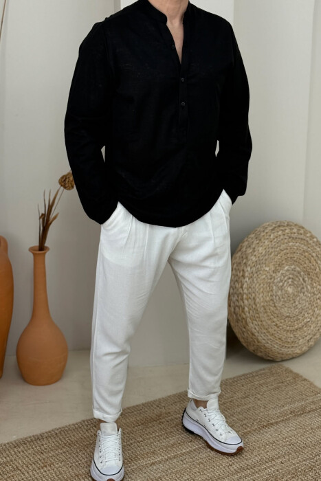 ONE COLOR BUTTONS MEN SHIRT BLACK/ E ZEZE - 1