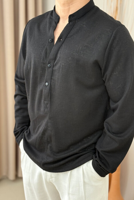 ONE COLOR BUTTONS MEN SHIRT BLACK/ E ZEZE - 2