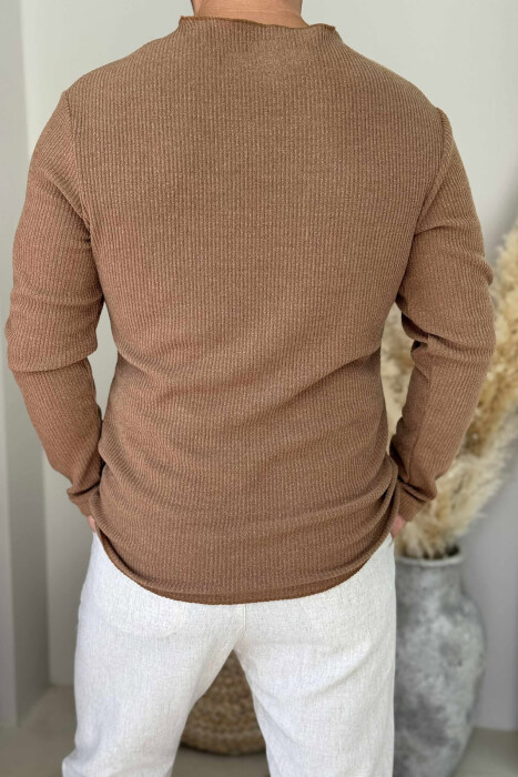 ONE COLOR BUTTONS MEN SHIRT BROWN/KAFE - 3