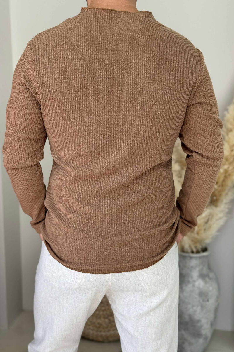 ONE COLOR BUTTONS MEN SHIRT BROWN/KAFE - 3