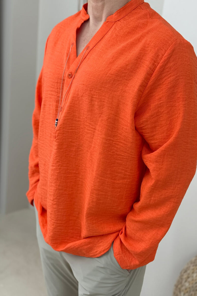 ONE COLOR BUTTONS MEN SHIRT ORANGE/PORTOKALLI - 2