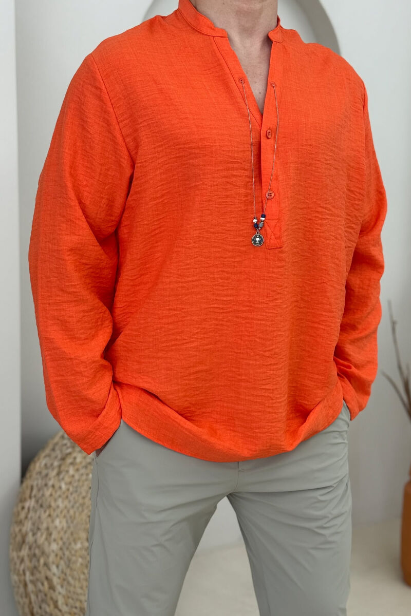 ONE COLOR BUTTONS MEN SHIRT ORANGE/PORTOKALLI - 3