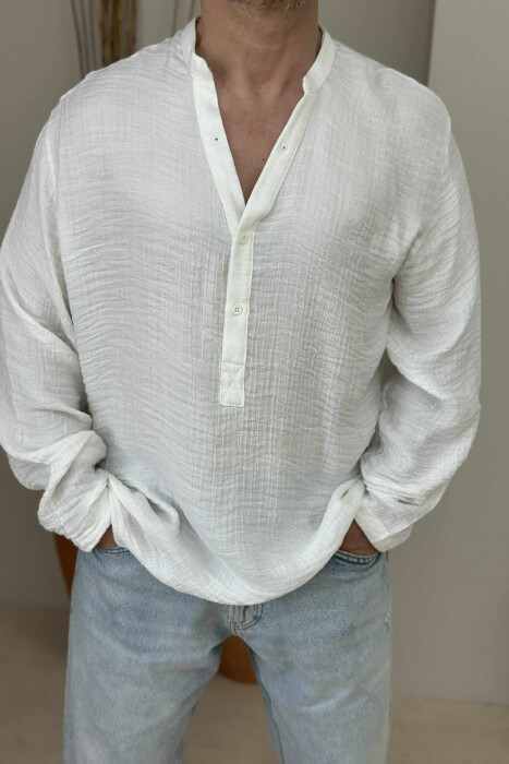 ONE COLOR BUTTONS MEN SHIRT WHITE-E BARDHE - 2