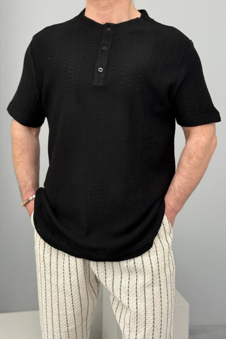 ONE COLOR BUTTONS MEN T-SHIRT BLACK/ E ZEZE - 2