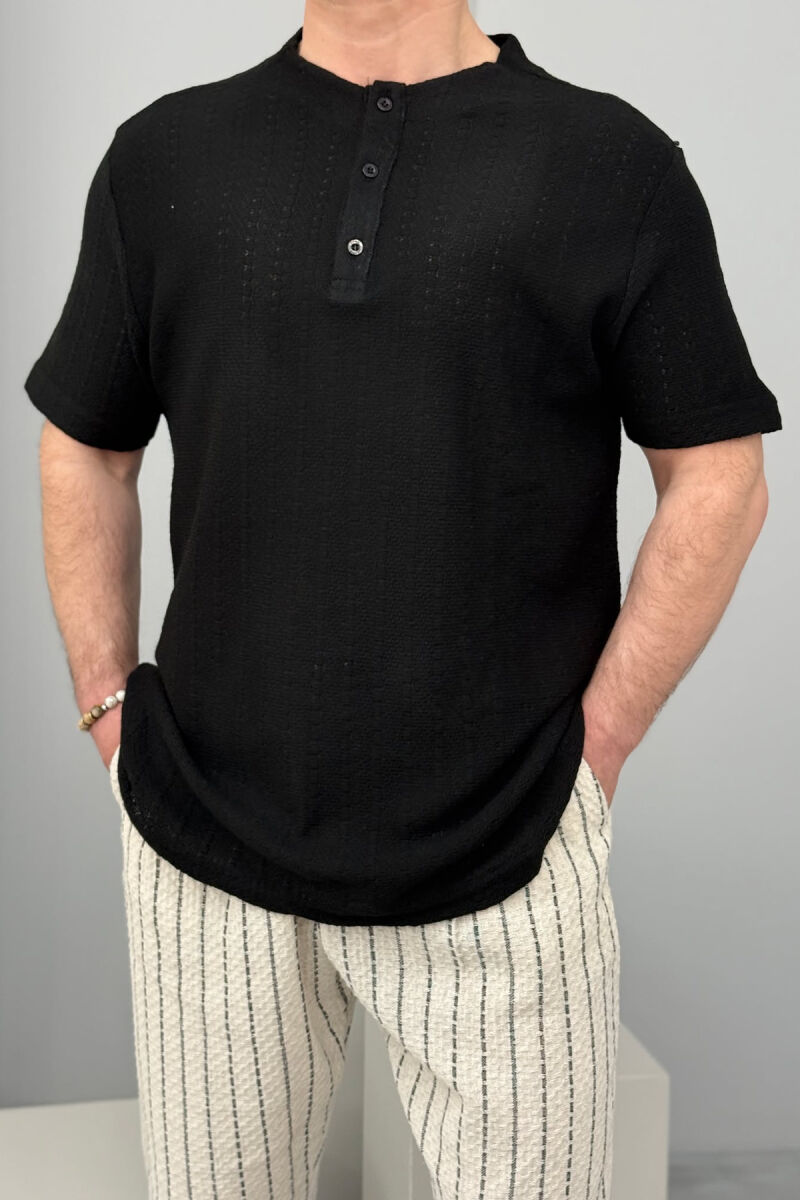 ONE COLOR BUTTONS MEN T-SHIRT BLACK/ E ZEZE - 2