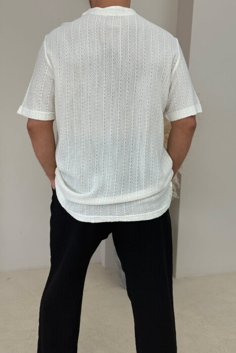 ONE COLOR BUTTONS MEN T-SHIRT CREAM/KREM - 3