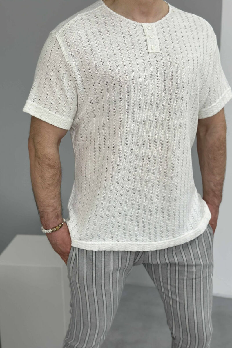ONE COLOR BUTTONS MEN T-SHIRT WHITE-E BARDHE - 1