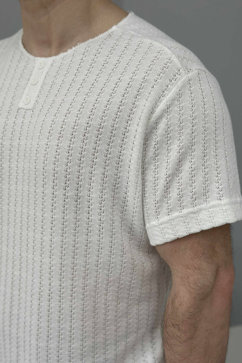 ONE COLOR BUTTONS MEN T-SHIRT WHITE-E BARDHE - 2