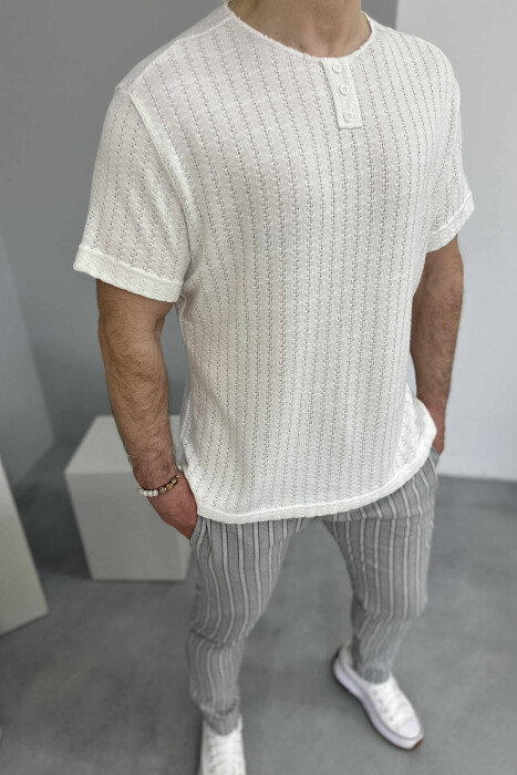 ONE COLOR BUTTONS MEN T-SHIRT WHITE-E BARDHE - 3