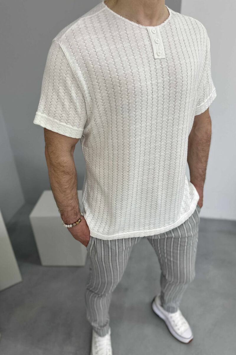 ONE COLOR BUTTONS MEN T-SHIRT WHITE-E BARDHE - 3