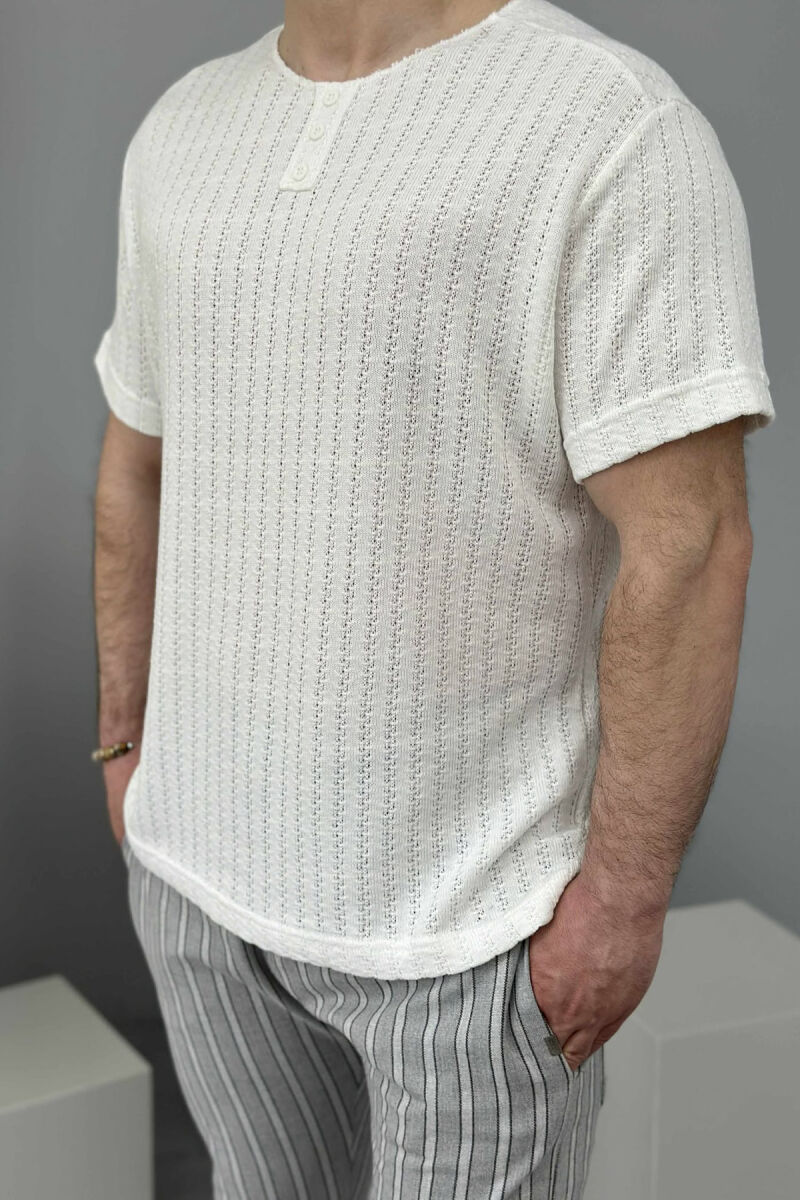 ONE COLOR BUTTONS MEN T-SHIRT WHITE-E BARDHE - 5