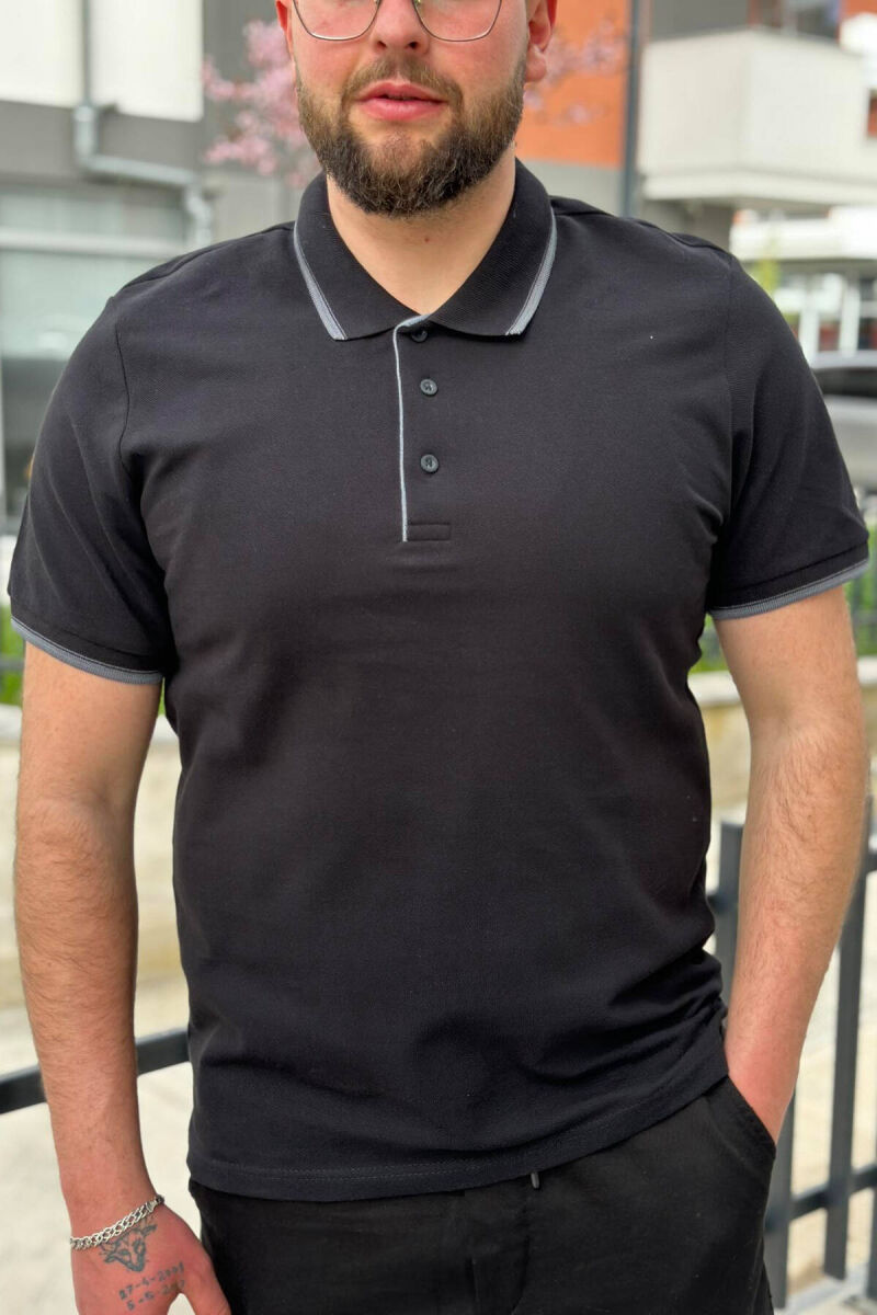 ONE COLOR BUTTONS POLO NECK MEN T-SHIRT BLACK/ E ZEZE - 1