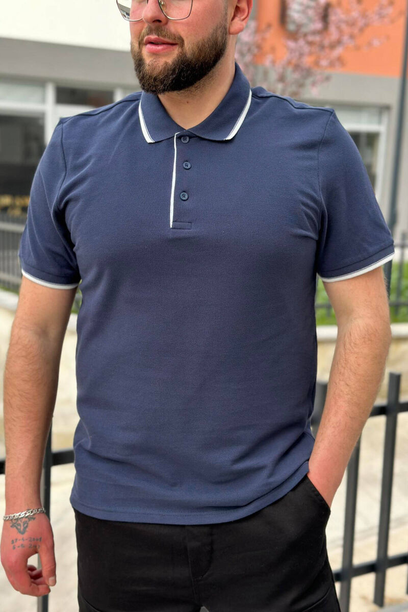 ONE COLOR BUTTONS POLO NECK MEN T-SHIRT BLUE/BLU - 1