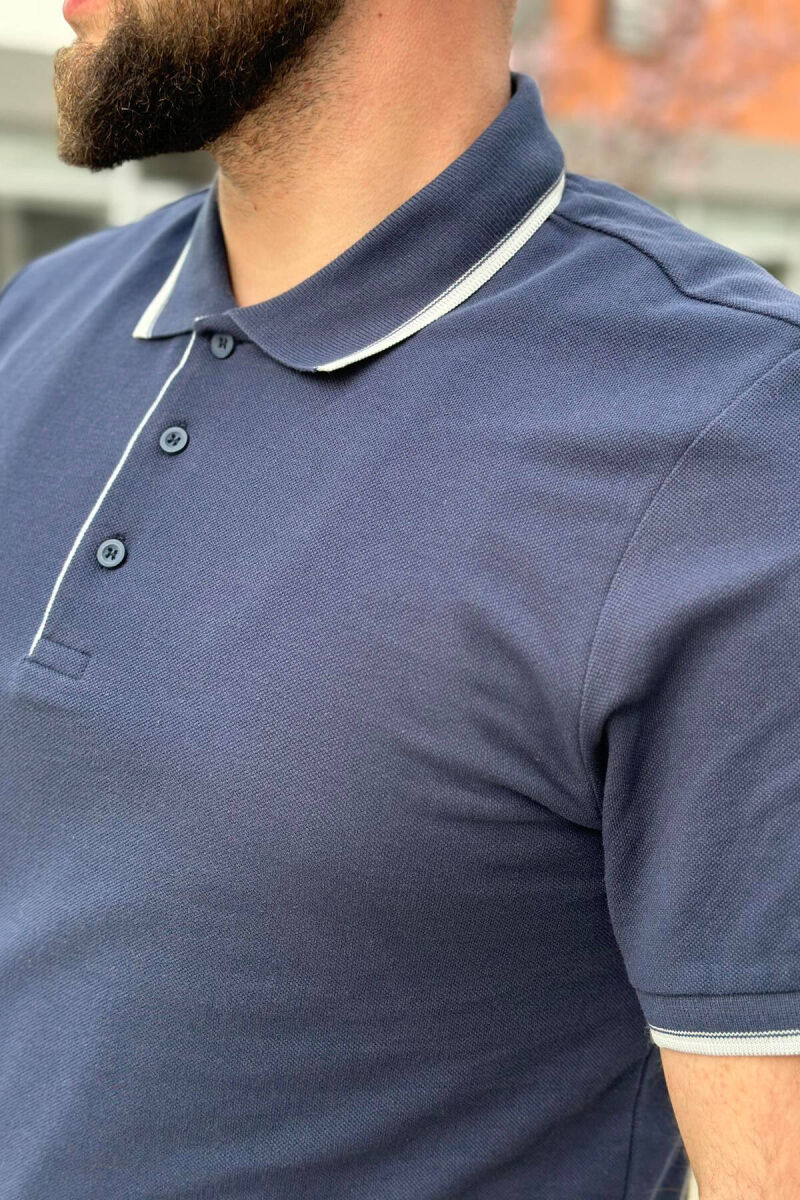 ONE COLOR BUTTONS POLO NECK MEN T-SHIRT BLUE/BLU - 4