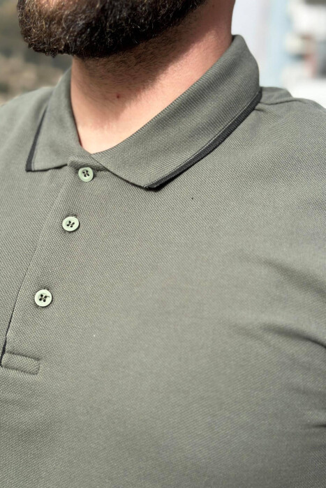 ONE COLOR BUTTONS POLO NECK MEN T-SHIRT GREEN/JESHILE - 2