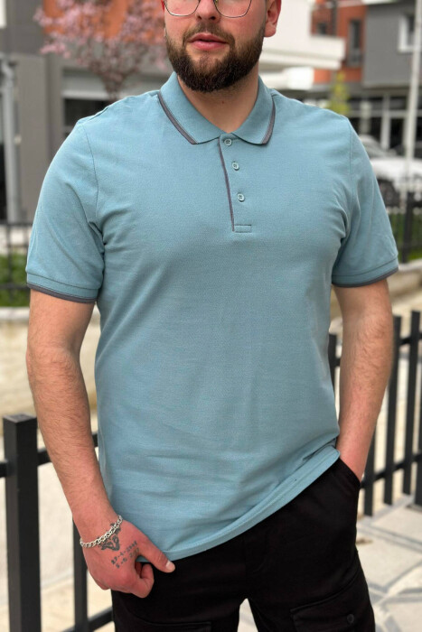 ONE COLOR BUTTONS POLO NECK MEN T-SHIRT LIGHTBLUE/BZ 