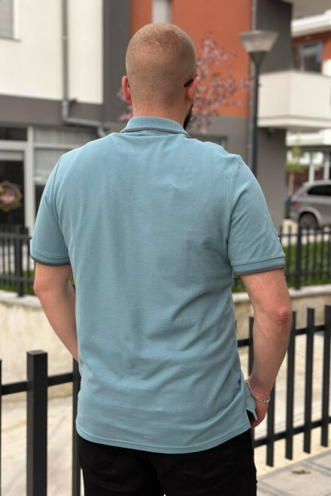 ONE COLOR BUTTONS POLO NECK MEN T-SHIRT LIGHTBLUE/BZ - 3