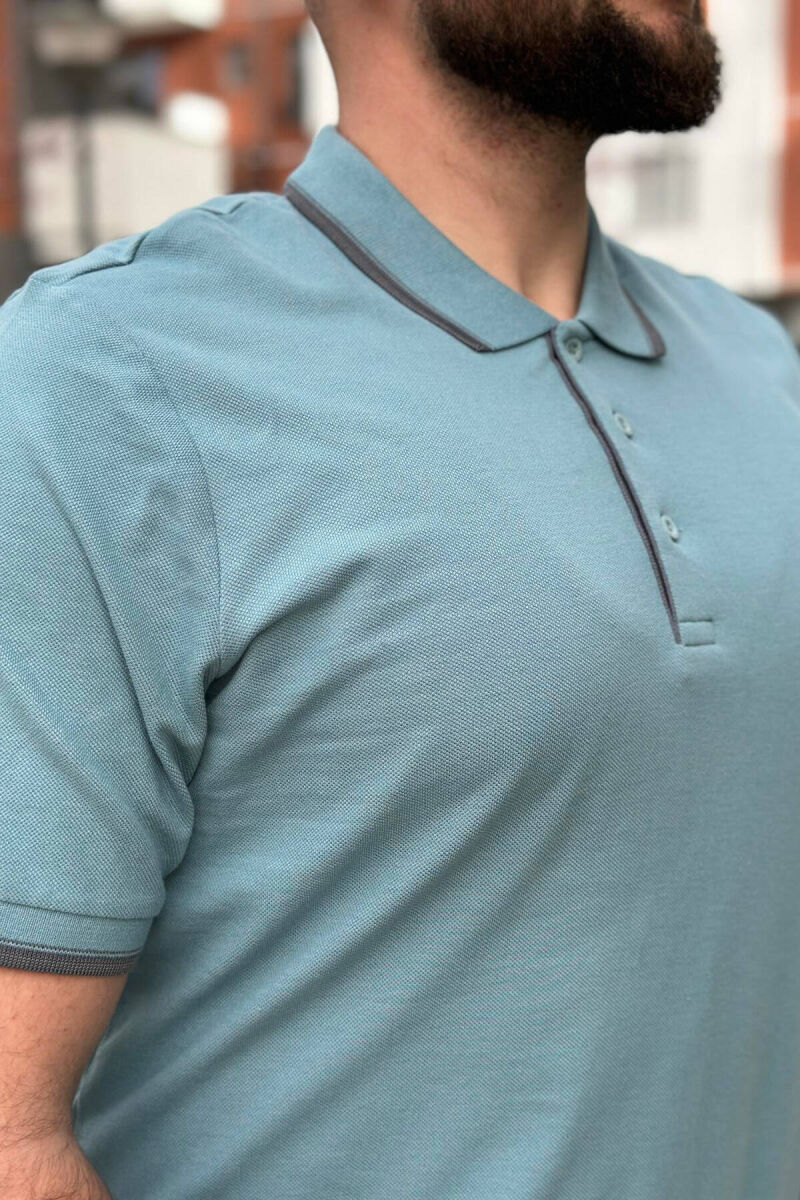 ONE COLOR BUTTONS POLO NECK MEN T-SHIRT LIGHTBLUE/BZ - 4