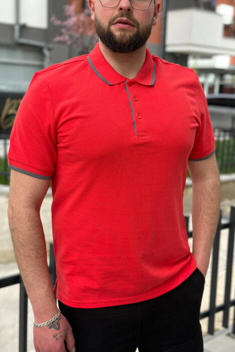 ONE COLOR BUTTONS POLO NECK MEN T-SHIRT RED/E KUQE 