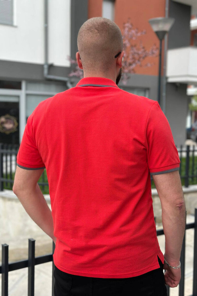 ONE COLOR BUTTONS POLO NECK MEN T-SHIRT RED/E KUQE - 2