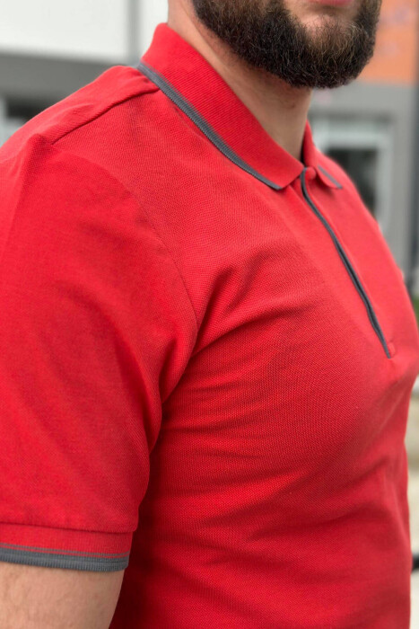 ONE COLOR BUTTONS POLO NECK MEN T-SHIRT RED/E KUQE - 3