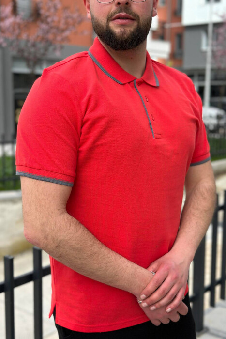 ONE COLOR BUTTONS POLO NECK MEN T-SHIRT RED/E KUQE - 4