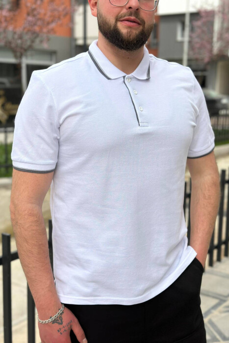 ONE COLOR BUTTONS POLO NECK MEN T-SHIRT WHITE-E BARDHE 