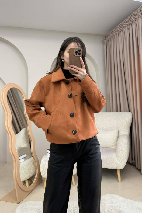 ONE COLOR BUTTONS SUEDE WOMAN JACKET BRICK/TULLE - KLAUDIO FASHION