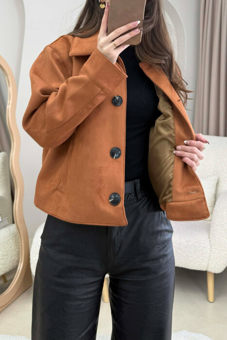 ONE COLOR BUTTONS SUEDE WOMAN JACKET BRICK/TULLE - 2