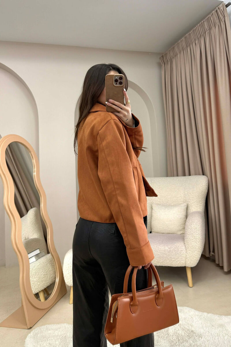 ONE COLOR BUTTONS SUEDE WOMAN JACKET BRICK/TULLE - 4