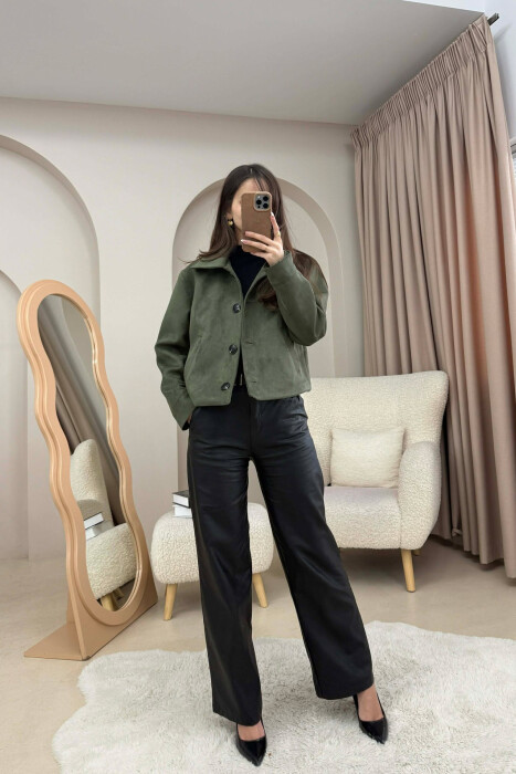 ONE COLOR BUTTONS SUEDE WOMAN JACKET OLIVE/ULLI - 3