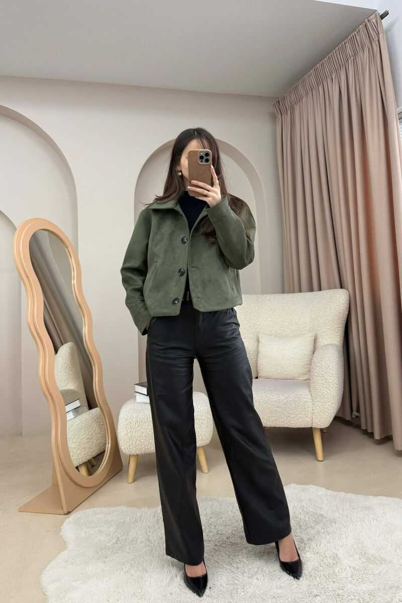 ONE COLOR BUTTONS SUEDE WOMAN JACKET OLIVE/ULLI - 3