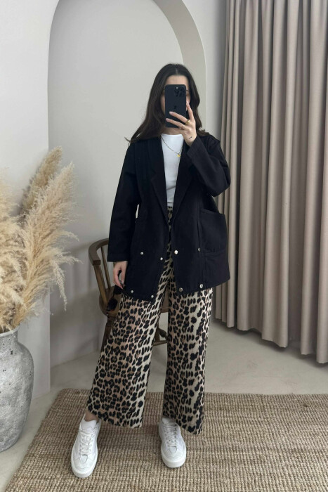ONE COLOR BUTTONS WOMEN DENIM JACKET BLACK/ E ZEZE - 2