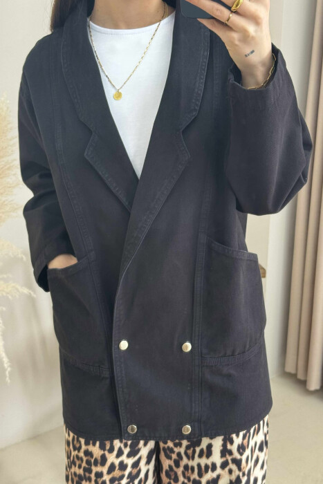 ONE COLOR BUTTONS WOMEN DENIM JACKET BLACK/ E ZEZE - 6